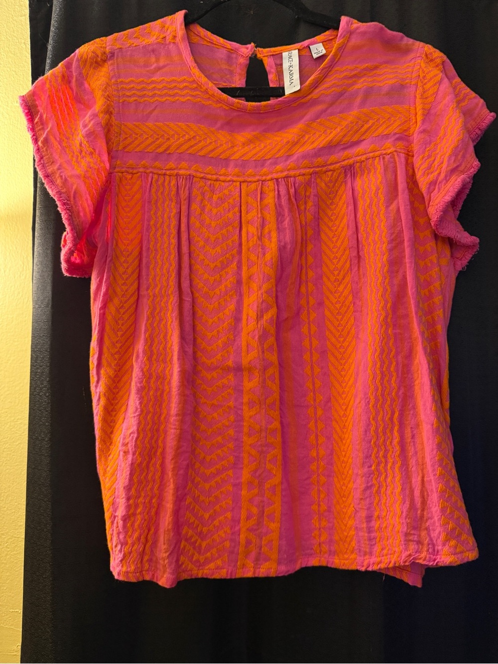 Grace & Karma Pink & Orange Short Sleeve Patterned Peasant Top